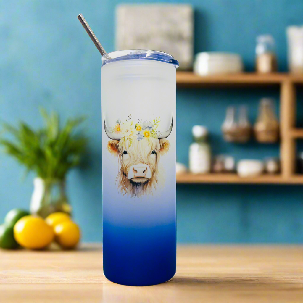 Highland Cow Tall Neon Skinny Glass Tumbler 25oz