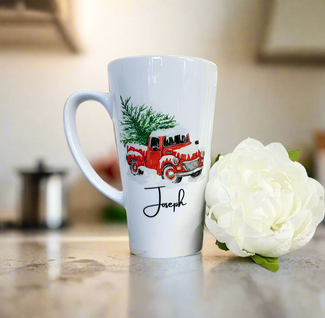 New Latte Ceramic Mug 17oz Christmas Truck inc Box