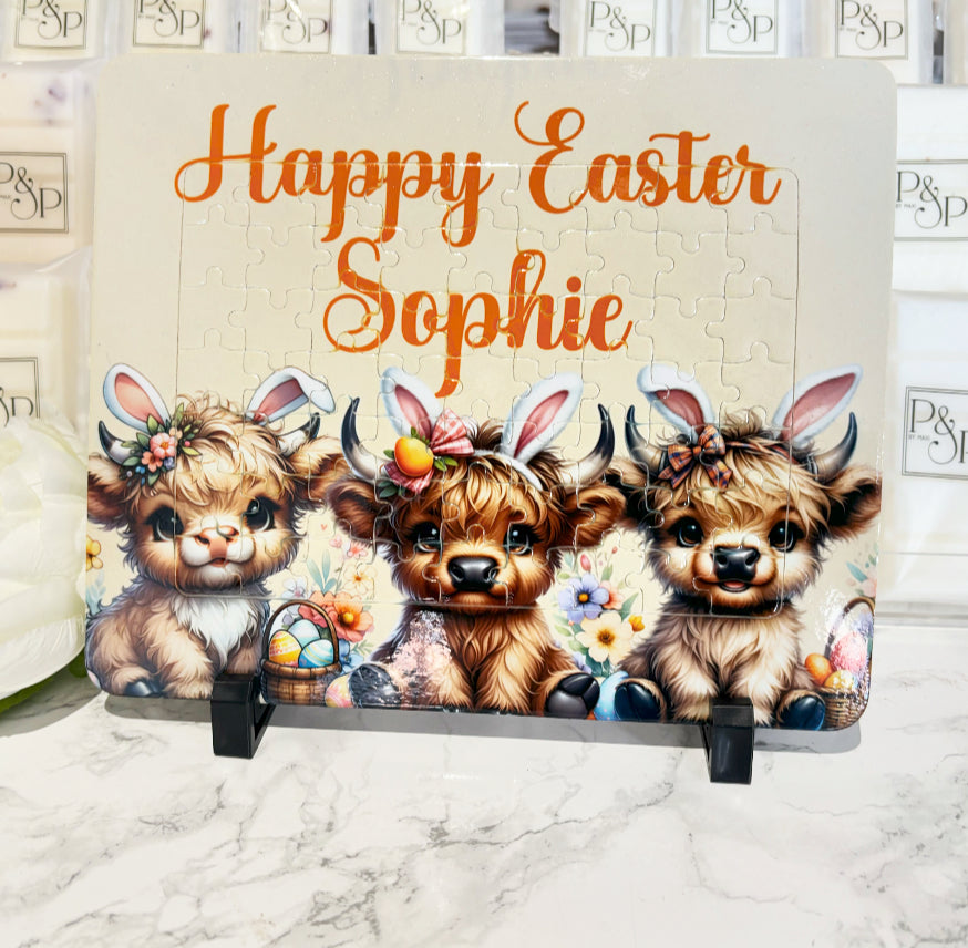 Happy Easter Highland Cow Frame Jigsaw