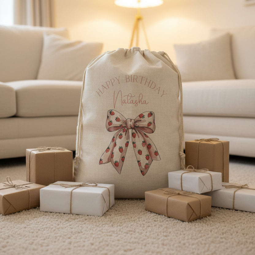 Strawberry Bow Birthday Sack