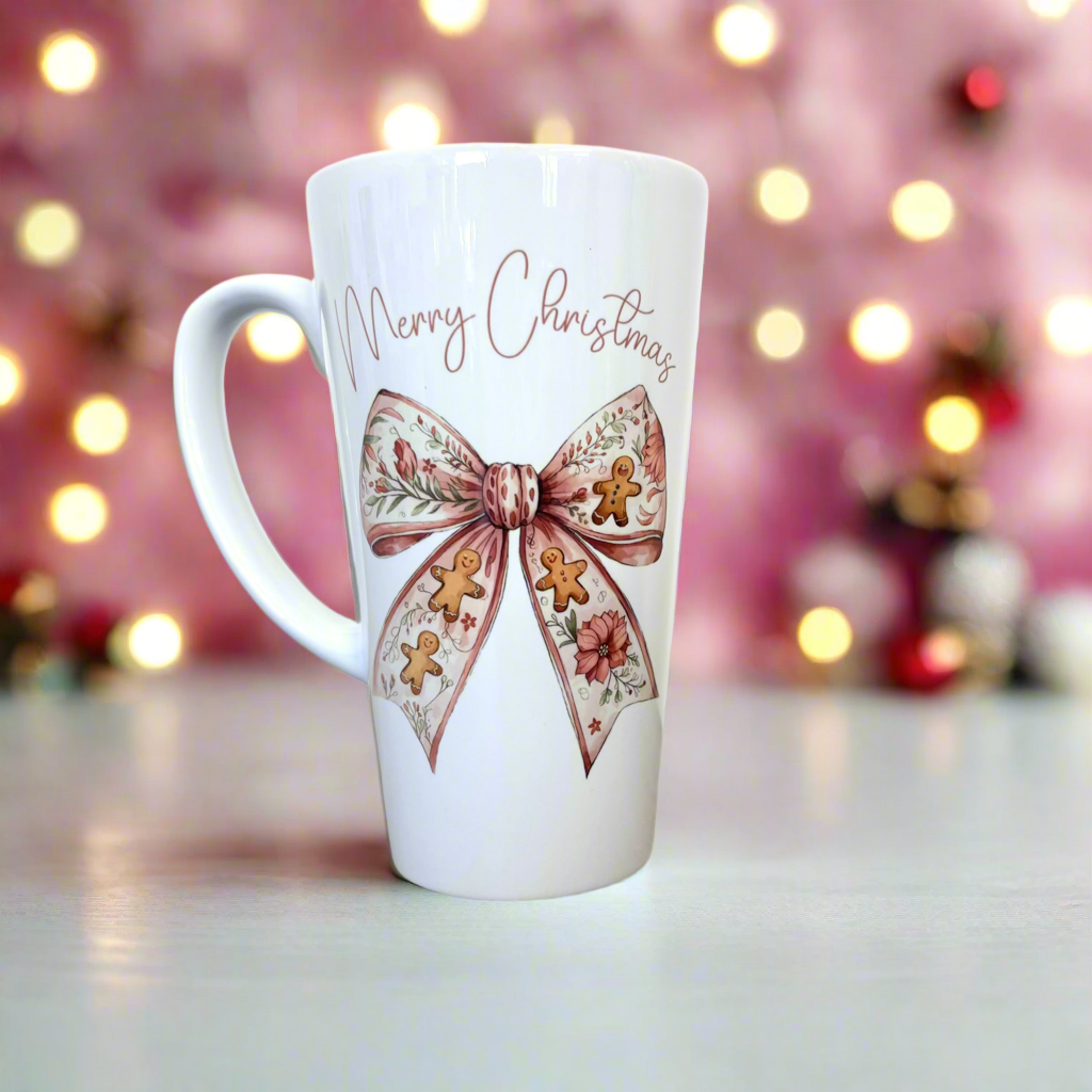 Gingerbread bow Latte Ceramic Mug 17oz inc Box