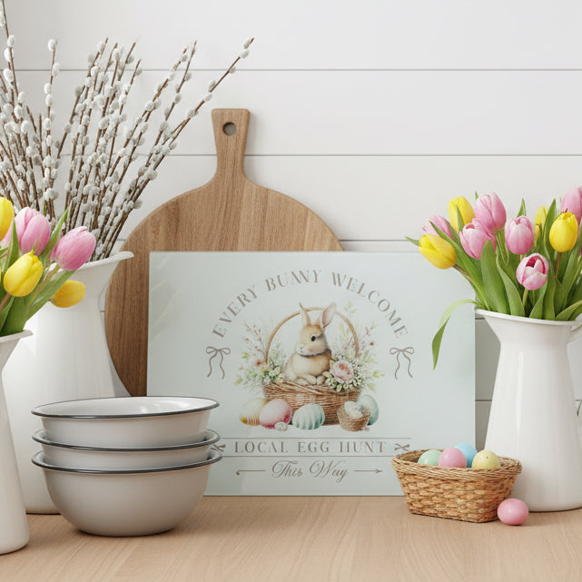 Every Bunny Welcome Vintage Spring Chopping Board A3