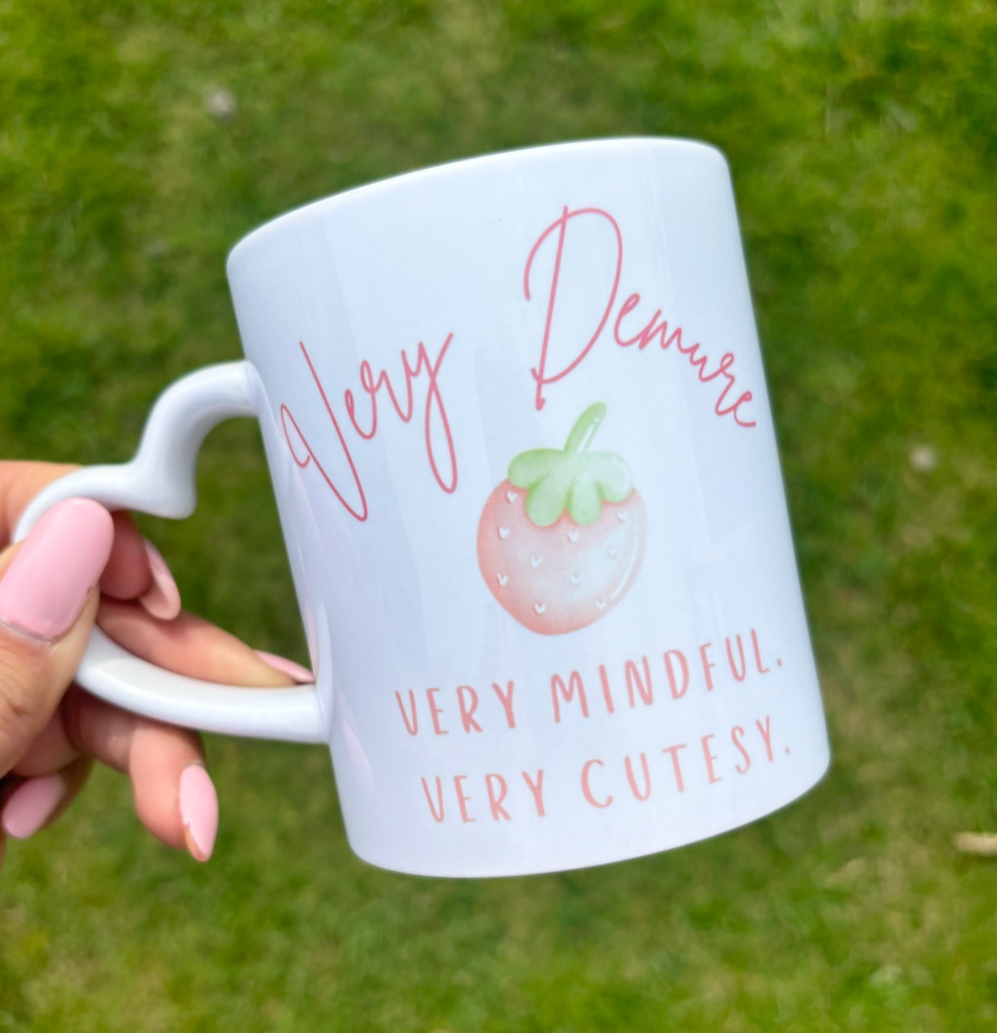 Very Demure Stawberry Love heart handle Mug