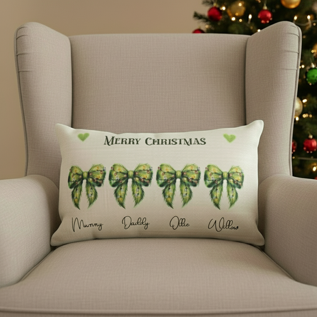 Grinchies Bows family Christmas - Filled Cushion