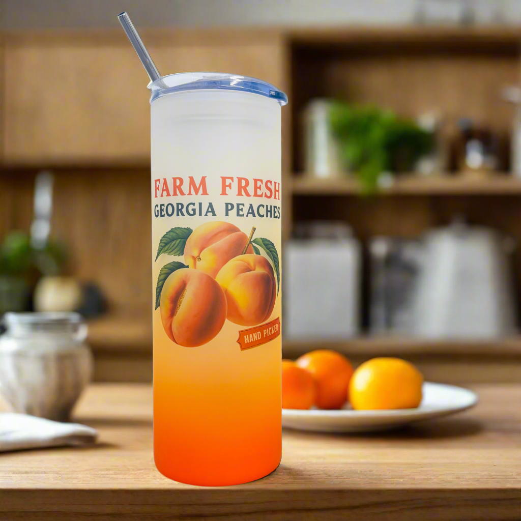 Farm Fresh Peaches Tall Skinny Glass Tumbler 25oz