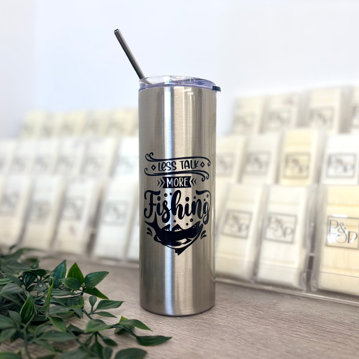 “Less Talk More Fishing” Silver Stainless Steal Tumbler