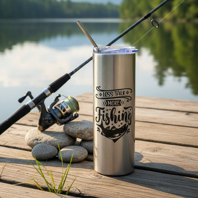 “Less Talk More Fishing” Silver Stainless Steal Tumbler