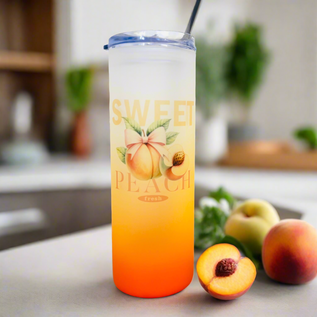 Sweet Peach Tall Orange Skinny Glass Tumbler 25oz
