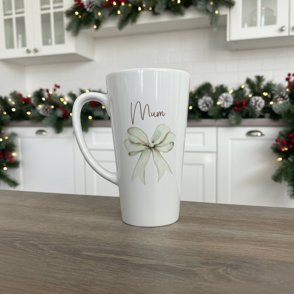 Cream Bow Latte Ceramic Mug 17oz inc Box