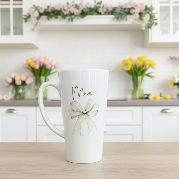 Cream Bow Latte Ceramic Mug 17oz