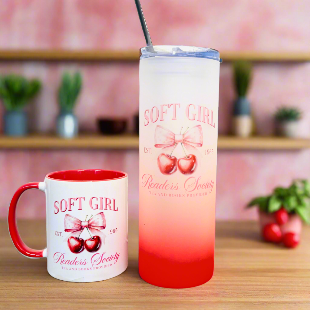 Soft Girl Cherry Red Tall Skinny Glass Tumbler 25oz
