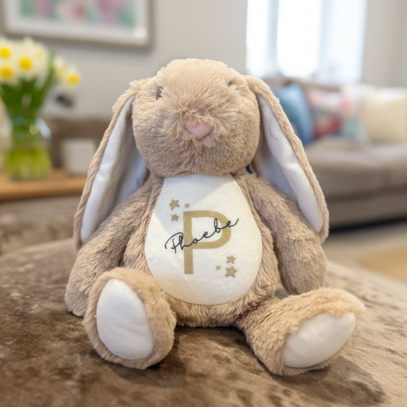 Brown Floppy Rabbit Plush with Initial & Name