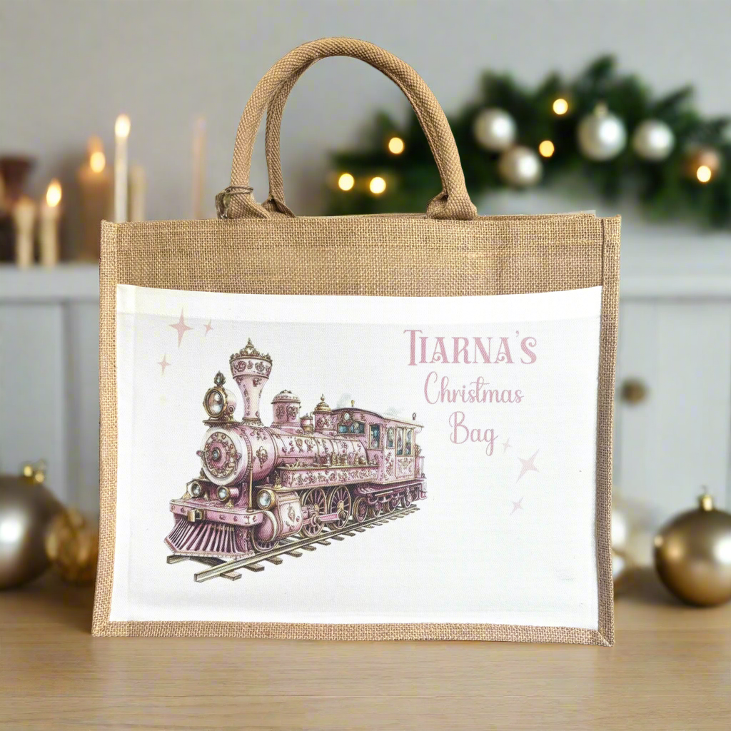 Christmas Eve Tote Bag - Pink and Gold Train