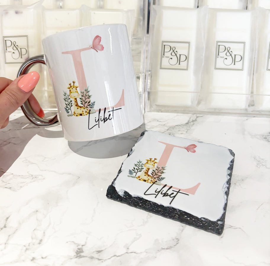 Pink Initial with Giraffe Design (Various Products)