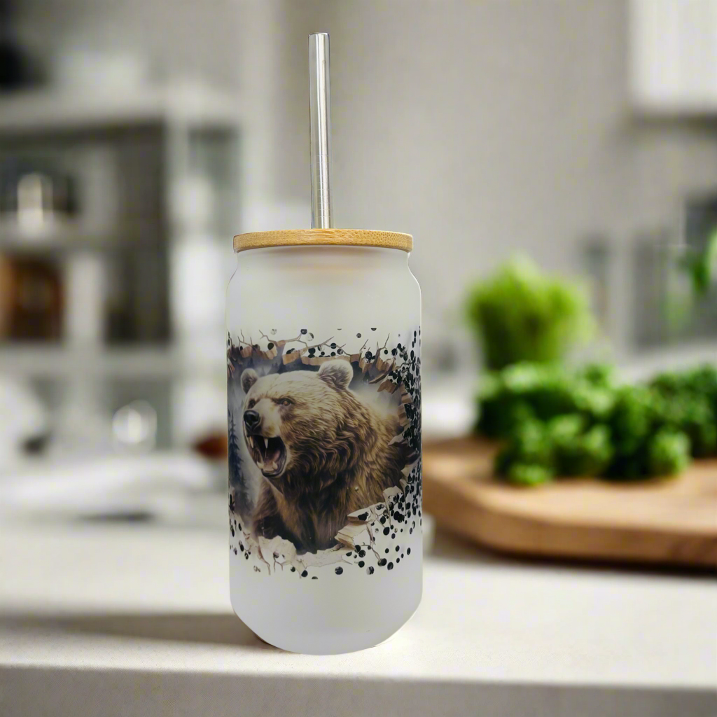 Bear Breakout Glass Can 18oz Tumbler