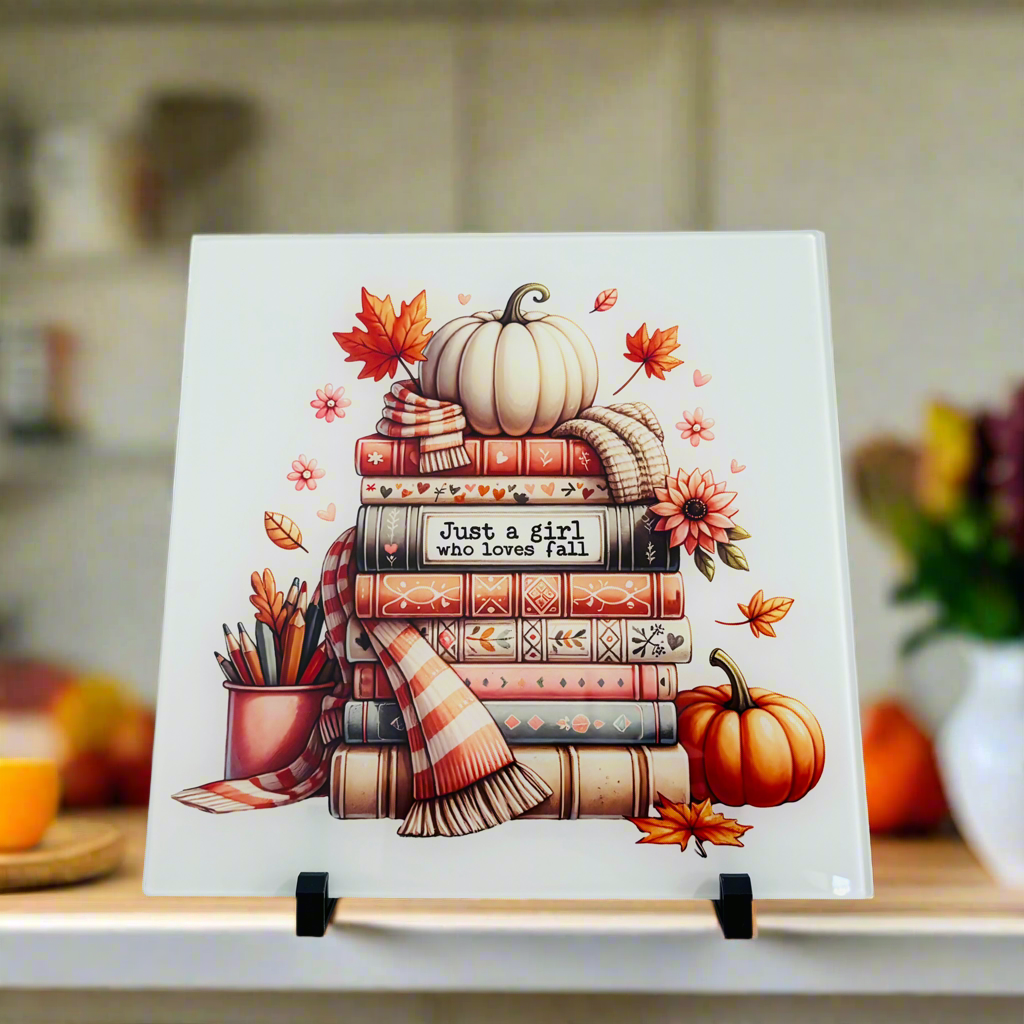 Autumnal Book Stack Chopping Board 30cm