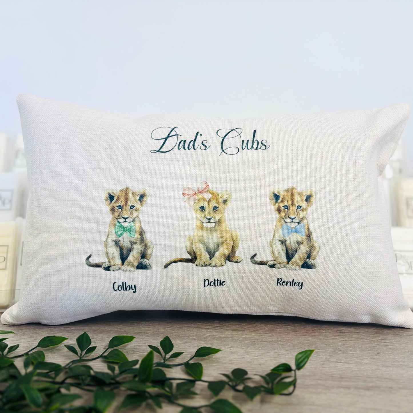 Daddy/Dad/Grandads Lion Cubs Filled Cushion