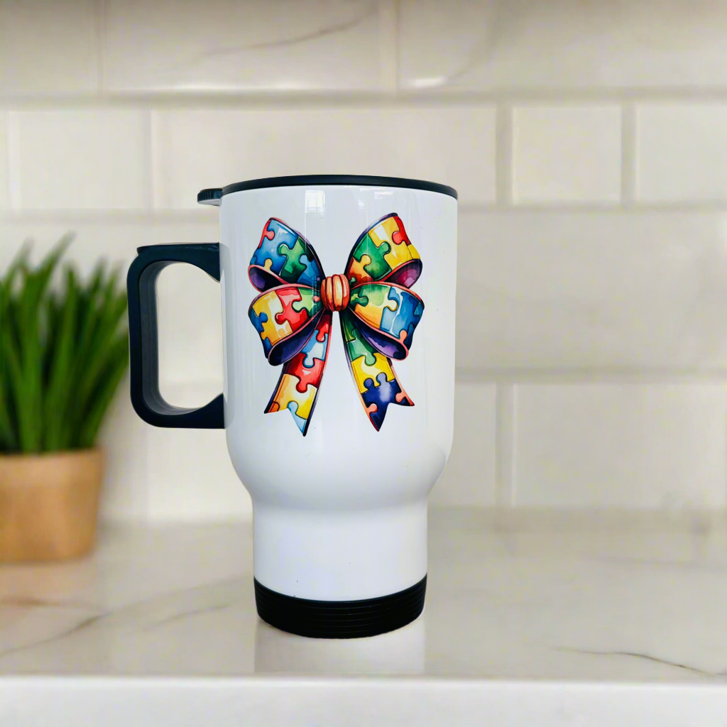 Travel Mug 14oz Autism Bow Design