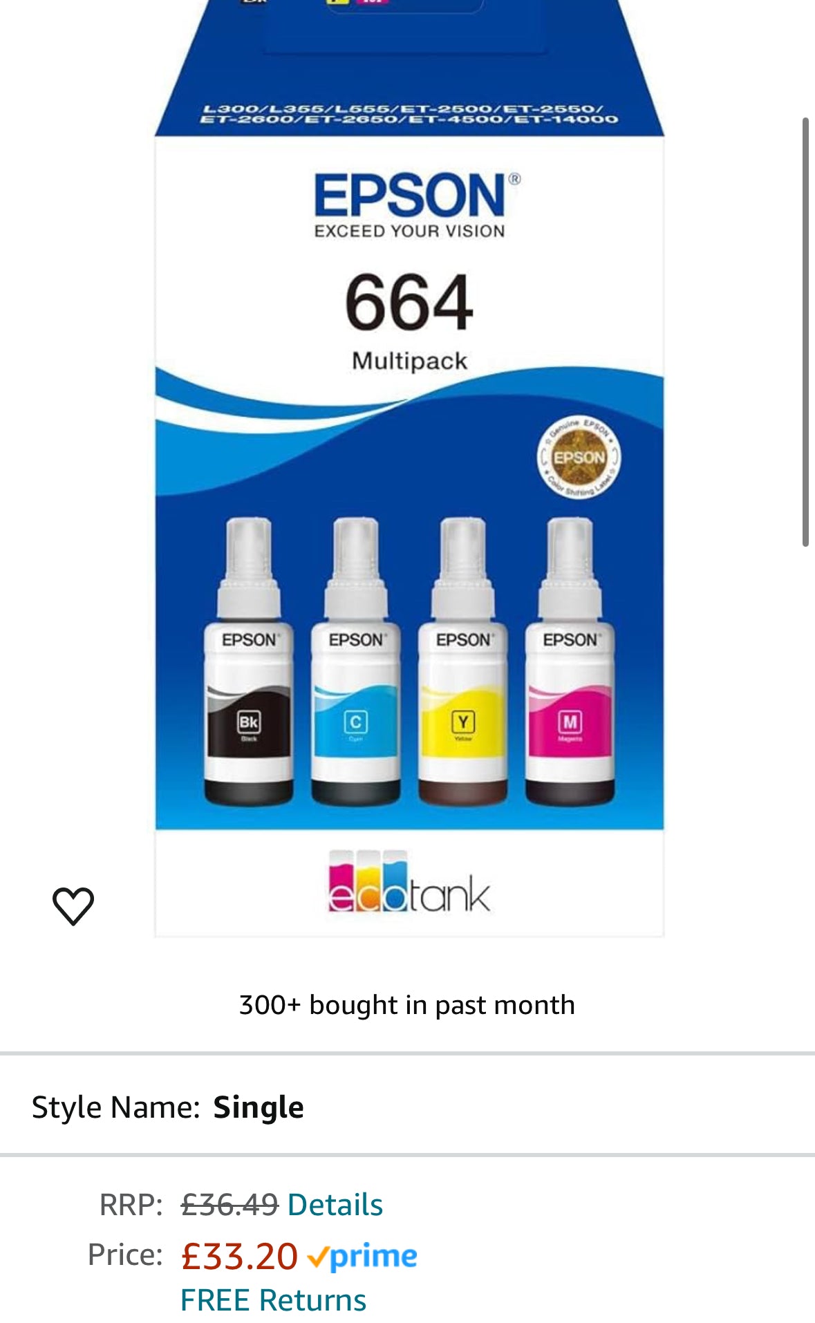 Epson Liquid Ink 102/ 664 (not sublimation ink)