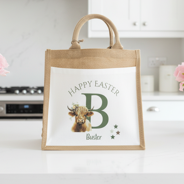 Highland Cow Initial Tote Bag