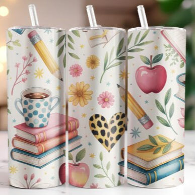 Books & Apple Skinny Tumbler