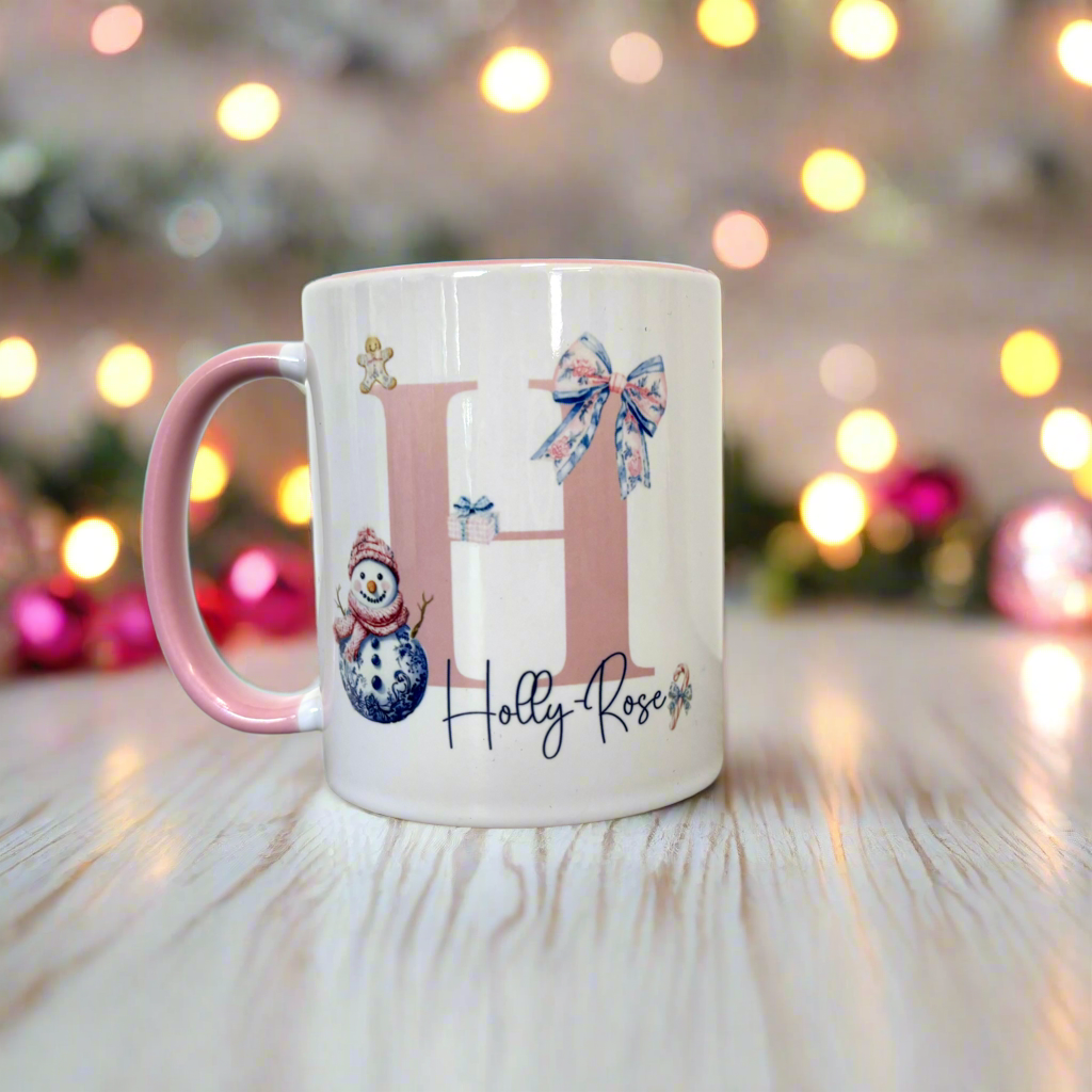 Preppy Christmas Pink Handle Mug