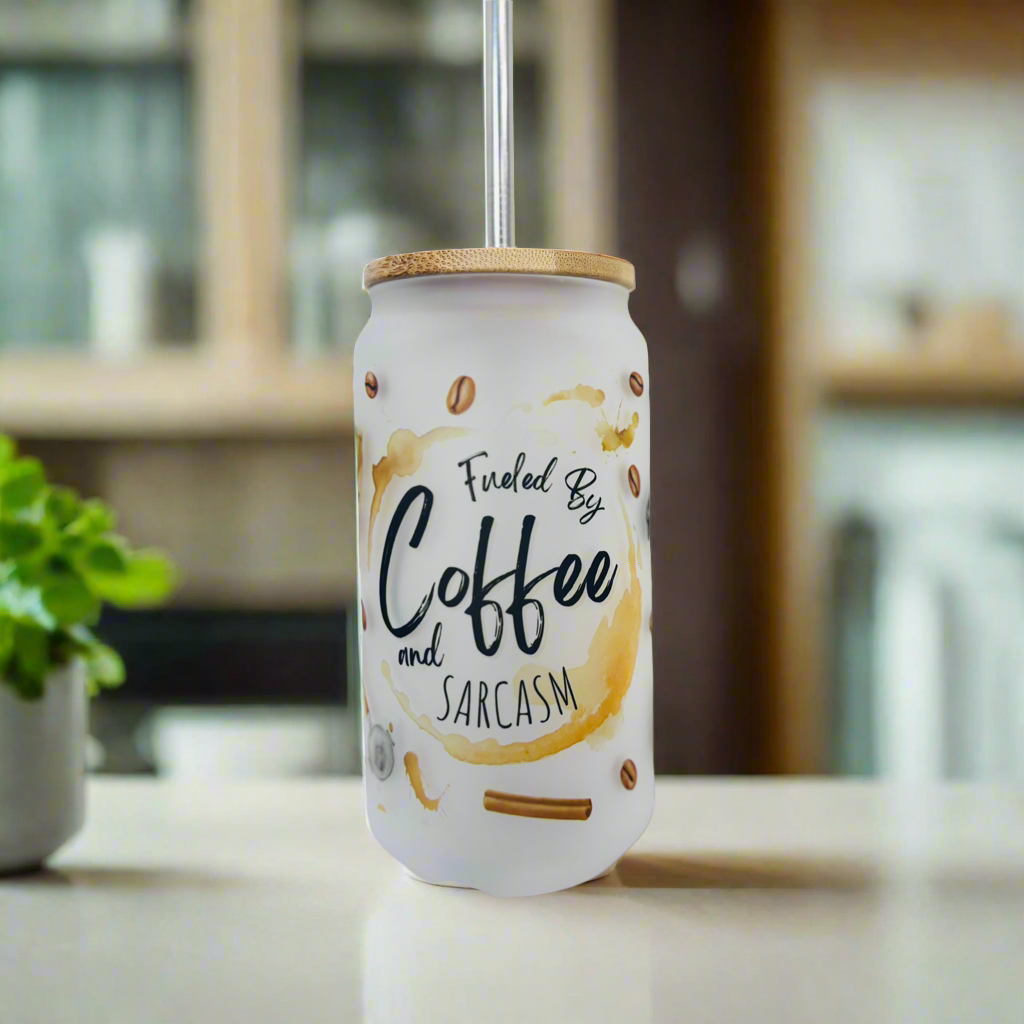 Coffee and sarcasm Frosted Glass Can 18oz Tumbler