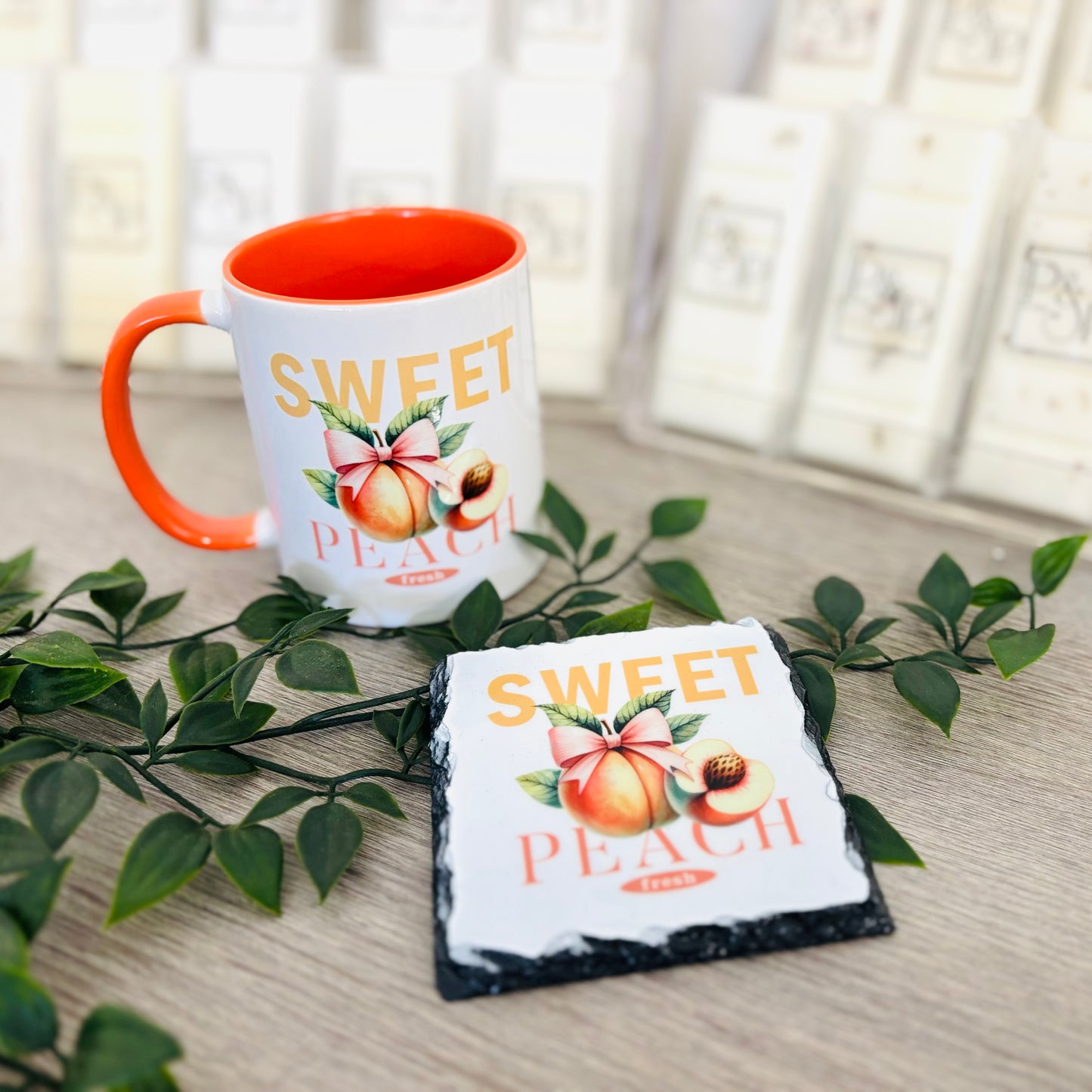 Sweet Peach Mug and Coaster Set