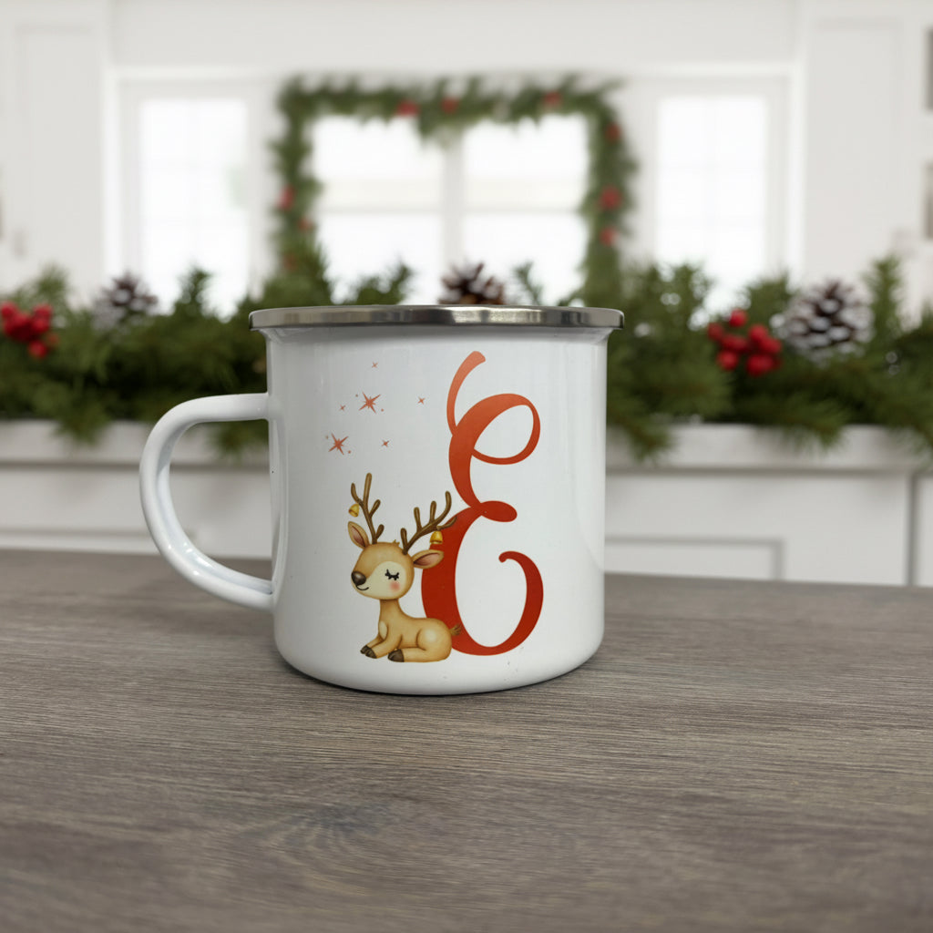 Metal Enamel Mug - Initial Reindeer