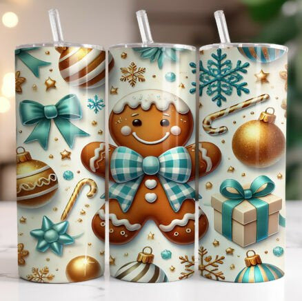 Blue Gingerbread Christmas Skinny Tumbler 600ml