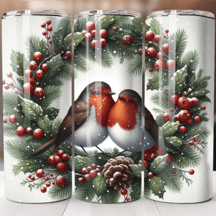 Robin Wreath Christmas Skinny Tumbler 600ml