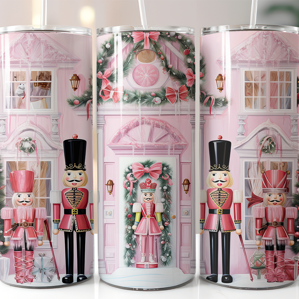 Pink Nutcracker House Christmas Skinny Tumbler 600ml