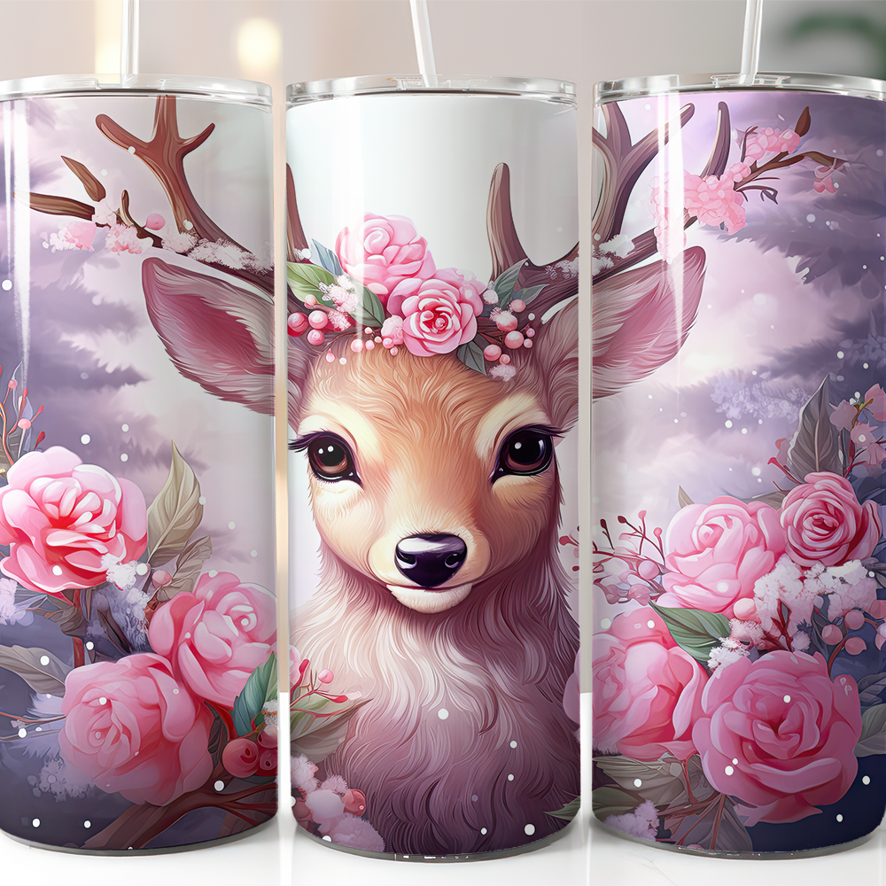 Pink Scene Stag/ Deer Christmas Skinny Tumbler 600ml