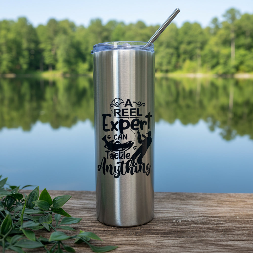 “A Reel Expert” Fishing Silver Stainless Steal Tumbler