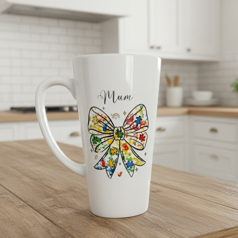 Latte Autism Bow Ceramic Mug 17oz