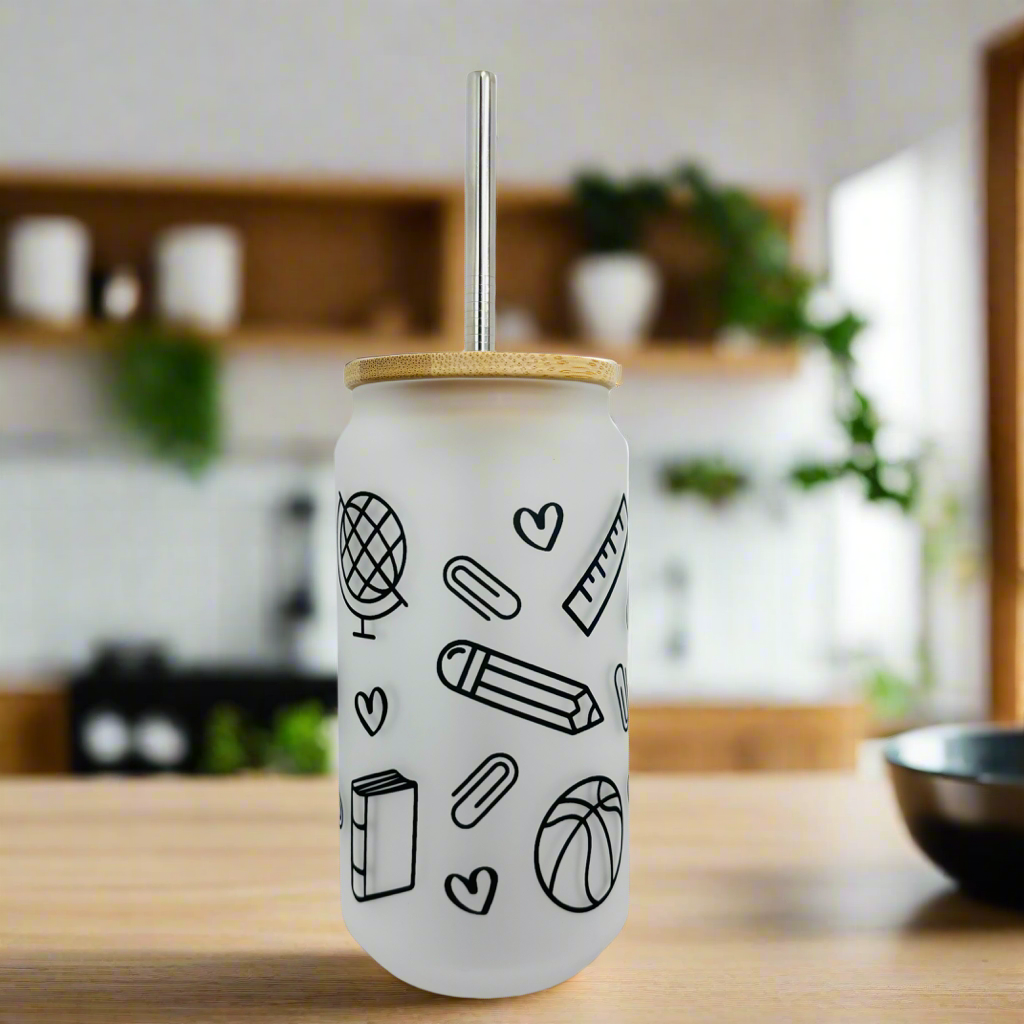 Teacher doodle Frosted Glass Can 18oz Tumbler