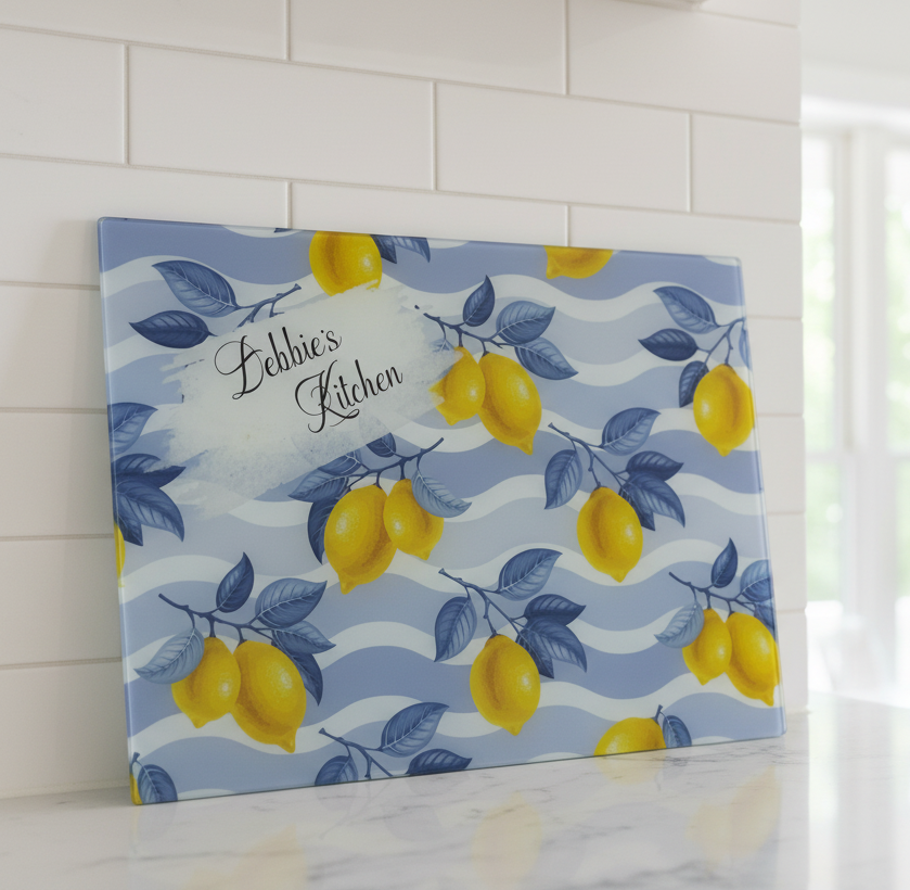 Lemons Blue A3 Chopping Board