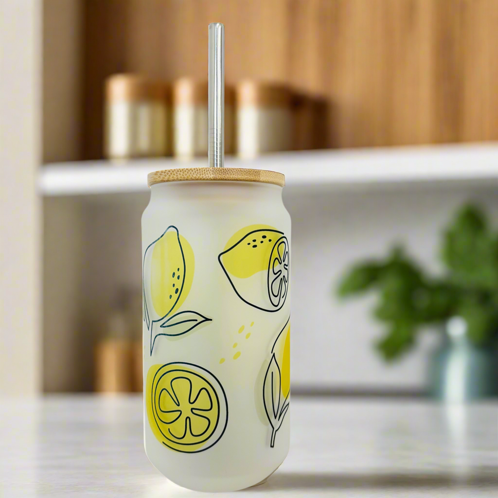 Lemons Frosted Glass Can 18oz Tumbler