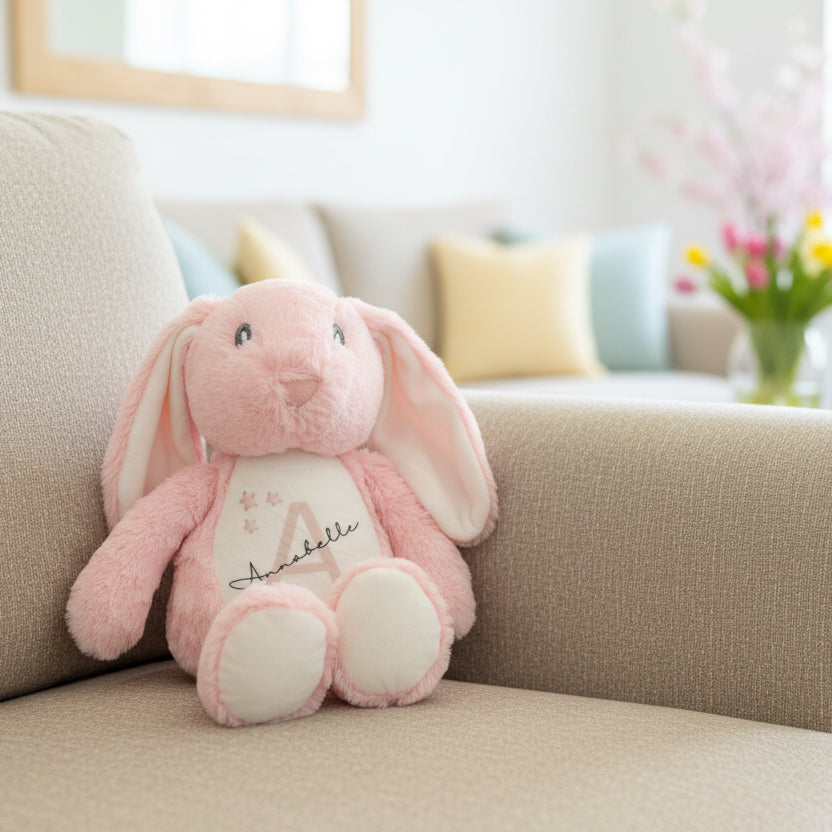 Pink Floppy Rabbit Plush with Initial & Name