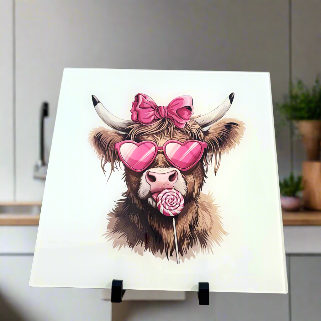 Pink Highland Cow 30cm Chopping Board
