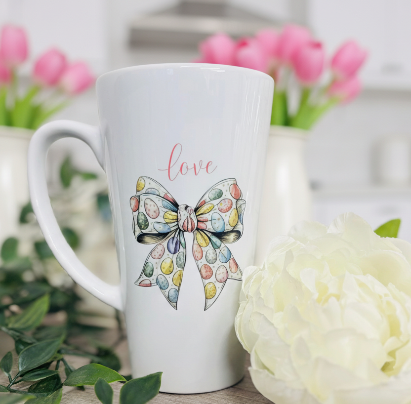 New Latte Ceramic Easter Egg Bow Mug 17oz inc Box