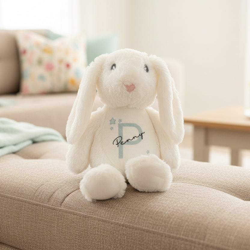 White Floppy Rabbit Plush with Initial & Name