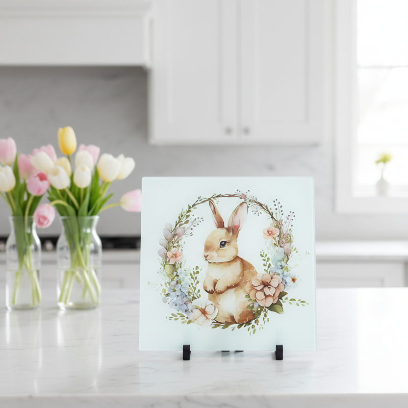 Rabbit / Wreath 30cm Chopping Board / Splashback
