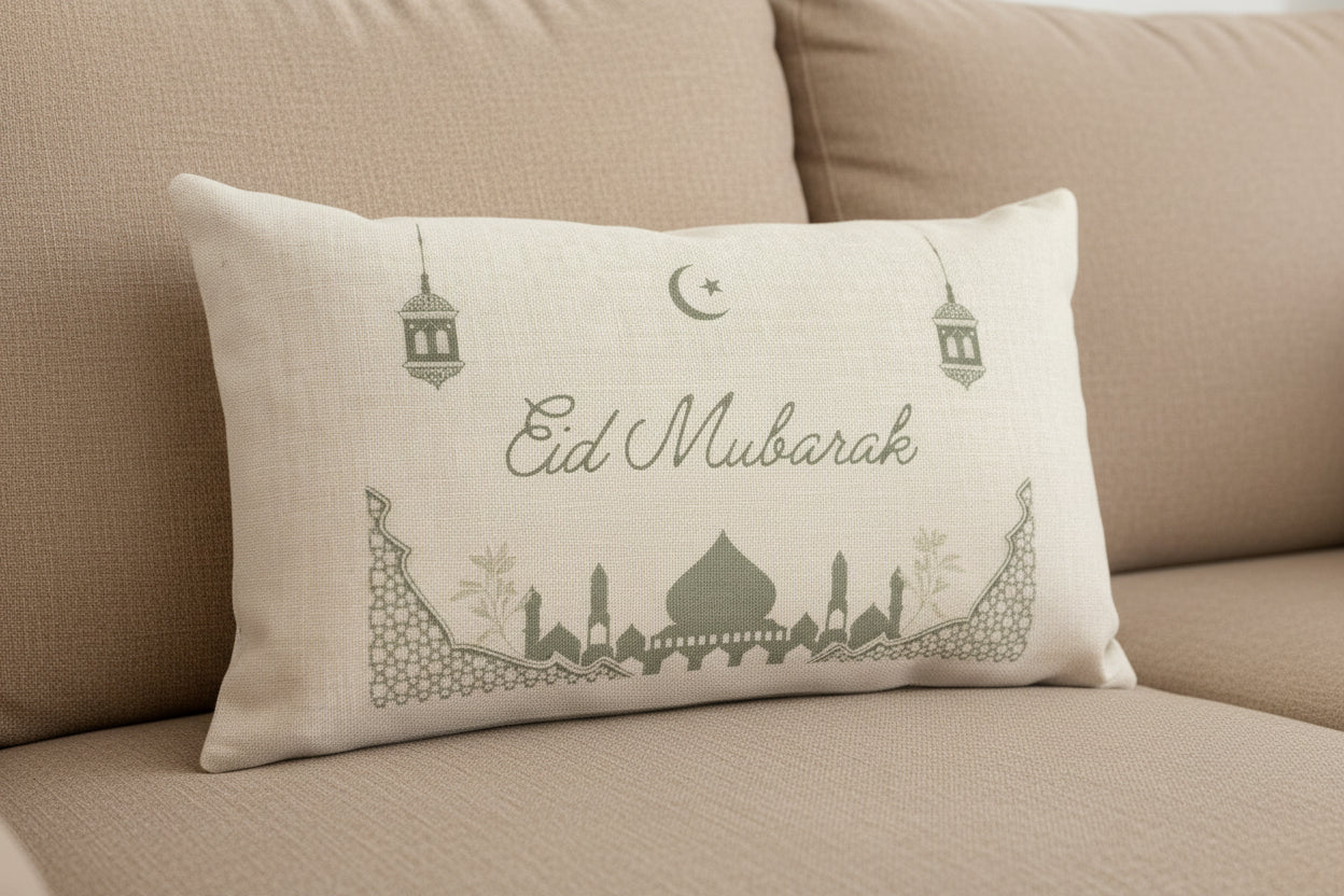 Eid Mubarak Sage Green Long Cushion