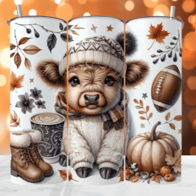 Fall neutral Cow Halloween Skinny Tumbler