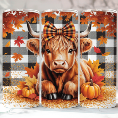 Tartan Fall Highland Cow Halloween Skinny Tumbler