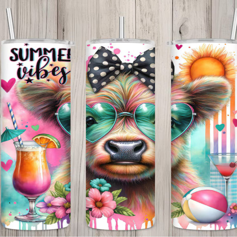 Highland Cow Summer Vibes Skinny Tumbler