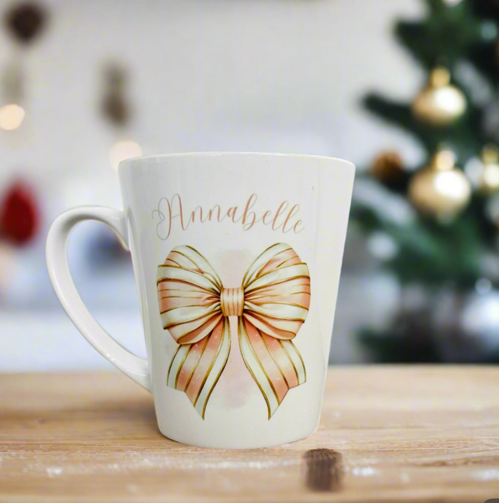 Pink Stripped Bow Initial Mini Initial Latte Mug