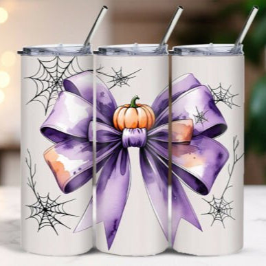 Purple Pumpkin Bow Skinny Tumbler 600ml