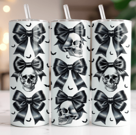 Black Bows and Skull Skinny Tumbler 600ml